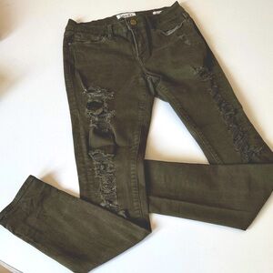 Frame Denim Ripped Dark Green Skinny Jeans